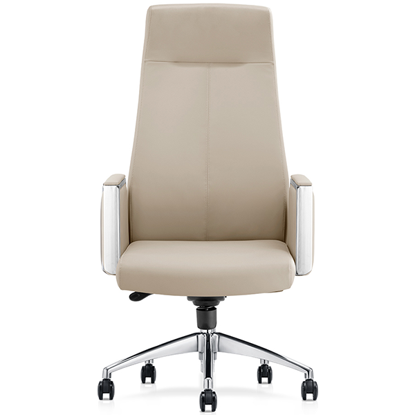 Beige leather executive office chair with chrome base